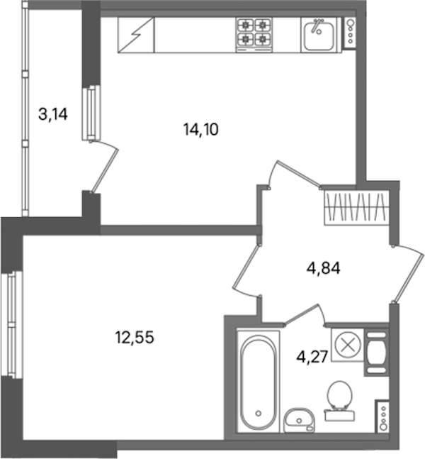 1-комнатная квартира 35.76 м², 3/5 эт., ЖК «ПАТИО. Уютный квартал»